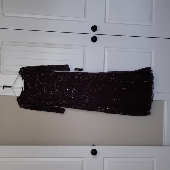 NWT Pisarro Nights Nordstroms Illusion Sleeve Beaded A-Line Gown - Picture 2 of 11